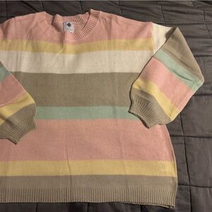 Like Love Size XL pink, yellow, white, brown & blue Stripped Sweater